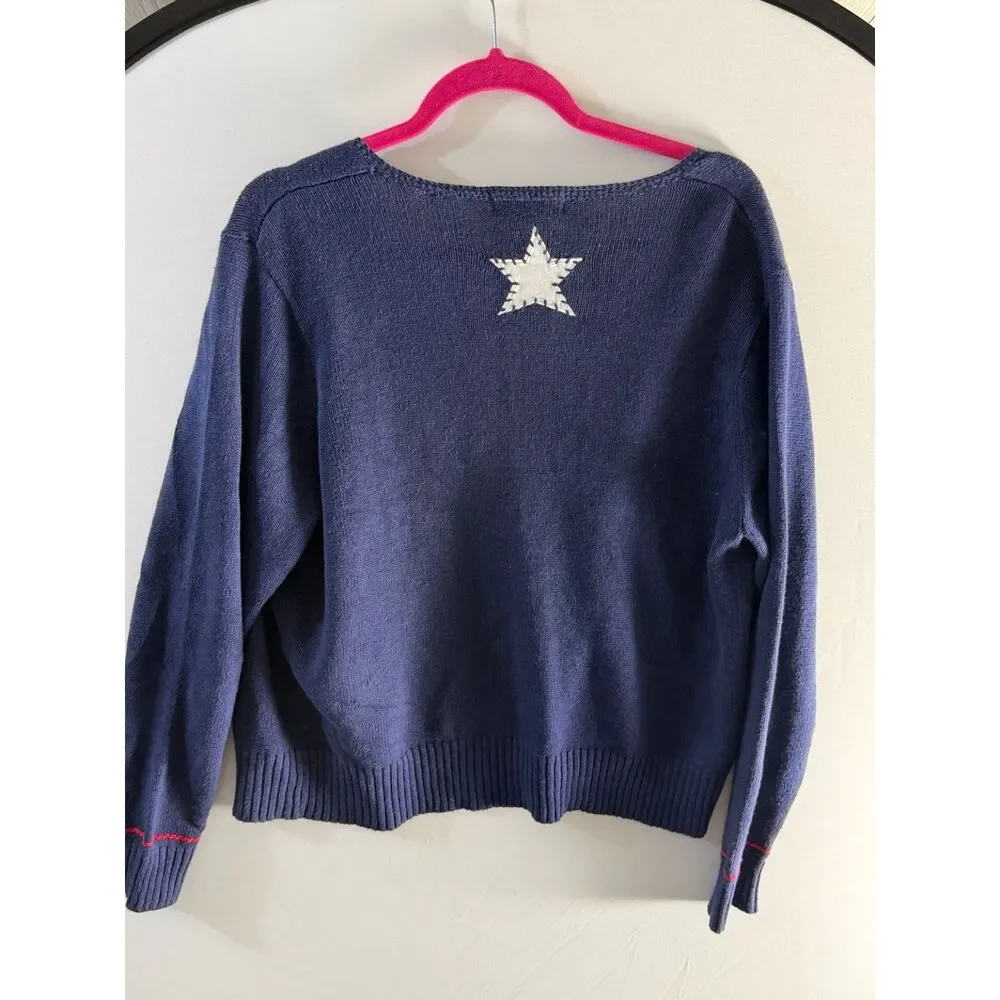 All Points Americana Flag Star Appliqué Cardigan Sweater Navy Large